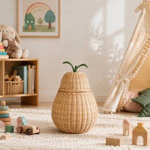 Modern Natural Rattan Pear Storage Basket Handmade Woven Basket with Lid for Kids Toys Laundry Nursery Home Decoration - Product Image 4
