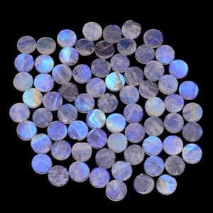 Piedra lunar blanca de 11x3 mm, cabujón redondo tipo moneda, piedra lunar natural con fuego azul arcoíris, gema semipreciosa suelta en forma de disco para joyería. - Product Image 2