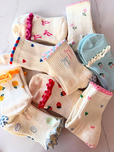 Chaussettes antidérapantes avec logo personnalisé, motif cerise, mélange de coton, chaussettes épaisses en tissu éponge pour le yoga, le pilates et les sports, pour femmes et filles - Product Image 3