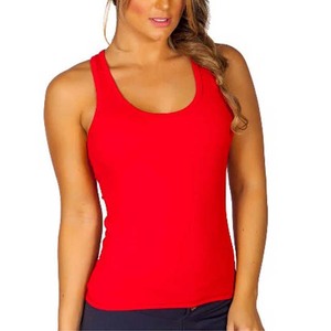Women's Red Knitted Scoop Neck Tank <b>Top</b> Casual Solid Color Regular Length <b>Top</b> - Product Image 1