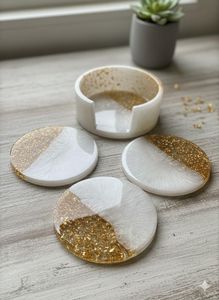 Sous-verre rond moderne en résine et verre avec fleurs d'orange pressées, style bohème, fait main, 300 mm de diamètre - Product Image 4
