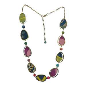 Collar de estilo bohemio para mujer, chapado en oro, con bisel de resina, cadena de eslabones, joyería de fiesta, forma ovalada colorida - Product Image 1
