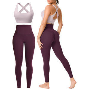 Conjunto de Leggings de Yoga de Cintura Alta en Color Sólido con Sujetador Deportivo con Tirantes Cruzados, Ropa Deportiva de Dos Piezas sin Costuras de Longitud Completa - Product Image 6