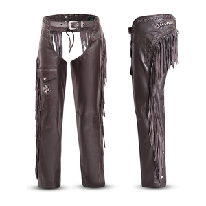 Pantalones de cuero genuino de vaca de grano completo, personalizables, para hombre y mujer, estilo vaquero occidental, para motociclista, hechos a mano, color marrón oscuro, con cordón ajustable. - Product Image 1