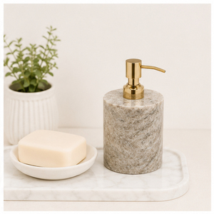 Distributeur de savon en marbre naturel de style moderne avec pompe en métal doré, flacon de lotion rechargeable en pierre pour la décoration de salle de bain moderne - Product Image 4