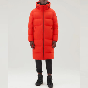Men's Long Hooded Down Puffer Jacket Solid Color Zipper Closure Windproof Casual Winter <b>Coat</b> Thick Polyester Shell - Product Image 1