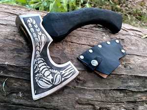 Custom <b>Hand</b> Forged Carbon Steel Axe Outdoor Camping Hunting Hatchet Wooden Handle Survival Axe With Cover Survival <b>Tool</b> - Product Image 4
