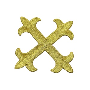 Luxury Eco-Friendly Woven Patches-Damask Weave Embroidered <b>Gold</b> Cross Sew-On Customized Color Logo English Hats Alphabet Flower - Product Image 1