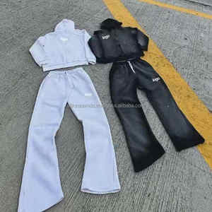 Ensemble streetwear deux pièces surdimensionné pour homme, personnalisé, effet vieilli, 100 % coton respirant 380 GSM, avec jogging et sweat à capuche, fusion sans couture pour - Product Image 2