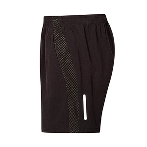 Men's Black <b>Quick</b> <b>Dry</b> Sport <b>Shorts</b> With Side Stripe Elastic Waist Mid Rise 100% Polyester Solid Color Front Logo - Product Image 3