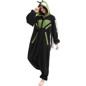 Combinaison en polaire à capuche verte personnalisée pour femmes, longue, douce, avec fermeture éclair sur le devant, design de dessin animé, pyjama d'hiver - Product Image 2