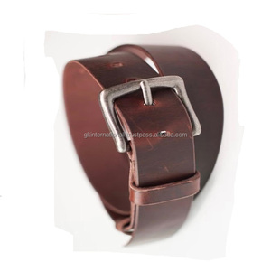 Ceinture décontractée en cuir marron de qualité supérieure pour homme avec boucle à ardillon en laiton argenté antique massif - Product Image 1