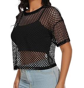Plain Black Color Mesh Sheer Crop <b>Top</b> Sexy Fitness T-Shirt Hot Fashion Neck <b>Top</b> Yoga Gym Regular Fit Mesh Shirts Breathable - Product Image 4