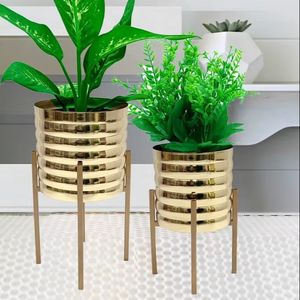 Modern Planter <b>Light</b> Gold Metal Floor Vase Lush Design Flower Pot Handmade Lightweight Wedding Decor Ready Quality Collection - Product Image 1
