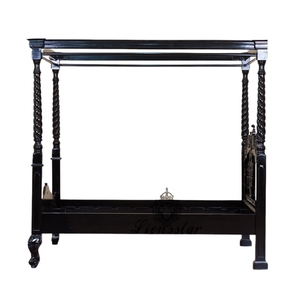 Cama con Dosel Gótica Negra de Lujo, Estructura de Madera Sólida, Estilo Real Europeo Clásico para Recámara Principal 2204448 - Product Image 4