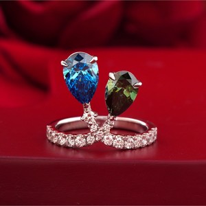 Vivid Blue Green Pear Cut Lab Grown Diamond <b>Ring</b> 14K <b>Gold</b> Rare Color Statement Fashionable Jewelry - Product Image 1