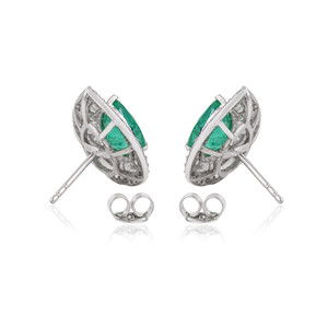 Boucles d'oreilles clous double grappe en émeraude zambienne et diamant de haute qualité, forme poire, pour femme, en or blanc véritable 18 carats, bijoux de déclaration - Product Image 6