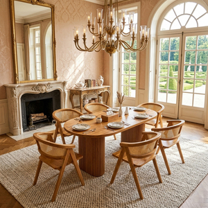 Ensemble de salle à manger haut de gamme Aurevia en teck et rotin, avec plateau ovale classique moderne, en bois de Java biologique, pour banquets, vente en gros B2B - Product Image 2