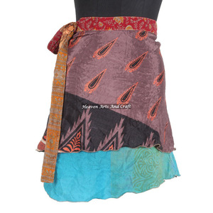 Eco Friendly Girl's Wear <b>Beach</b> Sari Reversible <b>Wrap</b> Mini Skirts Short Sari <b>Wrap</b> Skirt Trendy Boho Gypsy <b>Beach</b> Cover Sari Skirt - Product Image 5