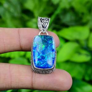 Blue Triplet <b>Opal</b> <b>Pendant</b> Handmade 925 Sterling Silver Vintage Gemstone <b>Pendant</b> Charm for Women - Product Image 1