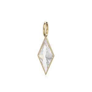 Colgante de oro macizo amarillo de 18k con cuarzo blanco en forma de cometa / Piedra de nacimiento de abril / Engaste para joyería / Gema transparente / Corte de diamante - Product Image 5