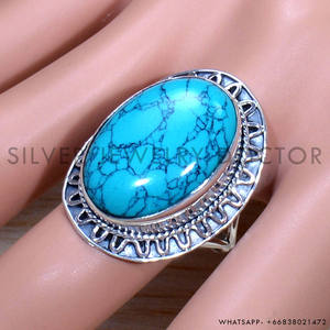 925 Sterling Silver Wedding <b>Ring</b> Oval Cut <b>Turquoise</b> Gemstone Classic Wholesale Silver Jewelry - Product Image 2