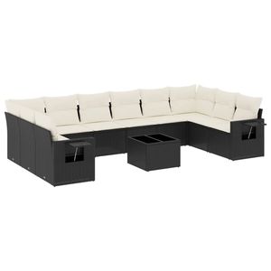 Conjunto de Sofás Modulares Grandes de Ratán PE Negro para Jardín, Elegante Espacio de Vida al Aire Libre - Product Image 2