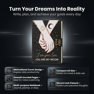 <b>A5</b> Romantic Lock Diary Notebook Handmade Paper Journal | Sun Moon Design Vintage Cardboard Writing Planner Gift Bulk Supplier - Product Image 3