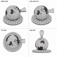 Colgante de fiesta de plata de ley chapada en rodio negro con moissanita de corte brillante personalizado, engaste de garra, totalmente engastado, giratorio en 3D, White Earth