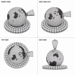 Pendentif de fête rotatif 3D en argent sterling plaqué rhodium noir entièrement serti de moissanite taille brillant personnalisée avec sertissage griffe White Earth - Product Image 3