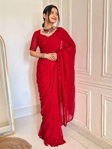 Premium Modern Faux Fur Reversible <b>Saree</b> with Beads Embellishment for Party Wear - Product Image 2