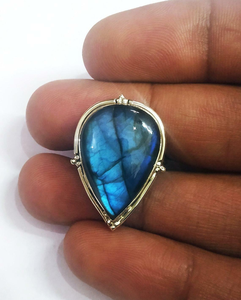 Natural Labradorite Ring 925 Sterling Silver Blue Fire Labradorite Gemstone Blue Flash Stone Ring Unique Gift for Her - Product Image 4