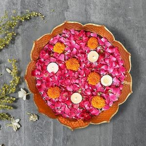 Metal Floral Decorative Tray With <b>Pink</b> <b>Petals</b> And Candles For Wedding Occasion - Product Image 6