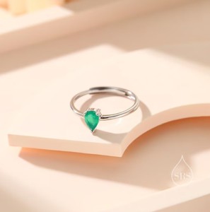 Anillo de Ónix Verde Natural, Plata de Ley 925, 4X6MM, Engaste de Garras, Anillo de Compromiso y Boda de Lujo, Bañado en Rodio, Ajustable - Product Image 5