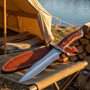 Couteau de camping Bowie artisanal sur mesure en acier inoxydable avec manche en Micarta et étui en cuir, 15 pouces, pointe clip, OEM disponible - Product Image 4