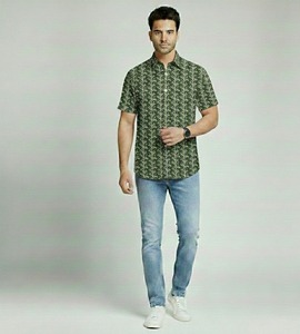 Camisa Formal de Hombre, Personalizada, con Estampado Batik a Mano, 100% Algodón, Transpirable, Ecológica, de Verano, con Botones, Manga Corta, a Rayas - Product Image 4