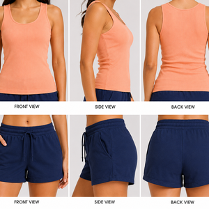 New Summer Women's <b>Set</b> Above Knee Solid Color Casual Sports High Elastic Waistband Tank Top And Shorts <b>Set</b> For Women's - Product Image 4