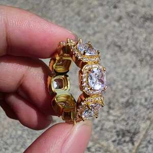 Lab Grown Diamond 925 Silver <b>Cushion</b> Cut Three Stone Halo Ring Elegant Engagement <b>Statement</b> Jewellery Luxury Bridal Gift - Product Image 6