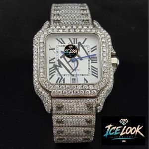 ICELOOK นาฬิกาข้อมือผู้ชายสุดหรูสแตนเลสสตีลทรงสี่เหลี่ยมพร้อมตัวเรือนและสายประดับเพชร หน้าปัดอนาล็อกขนาด 38 มม. - Product Image 5