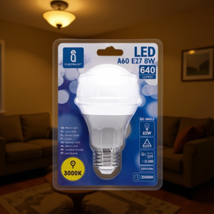 หลอดไฟ LED A60 E27 8W 3000K แสงวอร์มไวท์ 640 ลูเมน มุมกว้าง สำหรับใช้ในบ้าน - Product Image 3