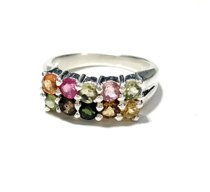 Natural Multi Color Gemstone Ring, 925 Sterling Silver Ring Colorful Stackable Rings Multi Tourmaline Gemstone Jewelry for Women - Product Image 1