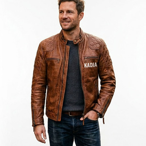 Chaqueta de Motociclista Marrón Vintage de la Marca KADIA para Hombre, Chaquetas de Cuero Genuino de Alta Calidad para Hombre, para Moda y Estilo Urbano - Product Image 2