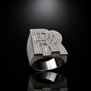 Baguette Cut VVS Moissanite <b>Initial</b> R <b>Ring</b> 925 Sterling Silver Hip Hop Jewelry Gift - Product Image 6