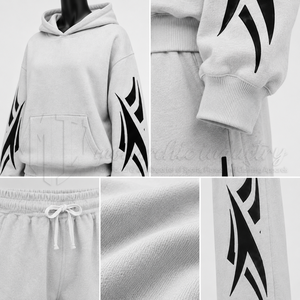 <b>Women</b>’s 2 Piece <b>Tracksuit</b> Set <b>Grey</b> Hoodie Graphic Print Wide Leg Sweatpants Casual Streetwear Matching Set Wholesale - Product Image 6