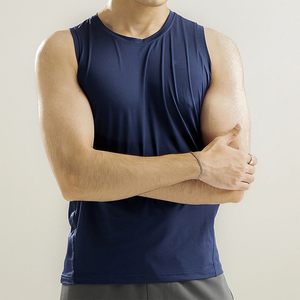Latest Design Men's Casual Knitted Tank <b>Top</b> <b>Navy</b> Blue Color Cotton Polyester Fitness Wear 220GSM Men's Summer Tank <b>Tops</b> - Product Image 3
