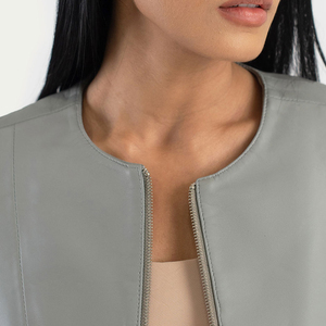 2026 Top Trendy Premium Women's PU <b>Leather</b> Zipper Front O-Neck Full Sleeve Minimalist Motorcycle <b>Jacket</b> Solid Color Autumn Wear - Product Image 6
