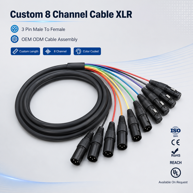 OEM ODM Manufacturer Custom 8 Channel 3 Pin Male to Female Color Coded Professional Audio Snake Cable XLR for Stage Studio Mixer