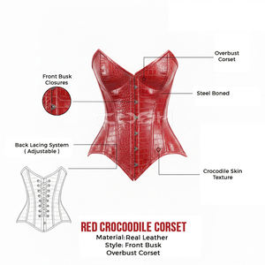 Corsets en cuir de crocodile rouge - Product Image 5
