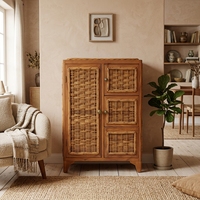 Nouvelle Armoire Moderne Minimaliste en Rotin Tressé avec 4 Tiroirs pour Chambre, Salon, Appartement – Meuble de Rangement Écologique