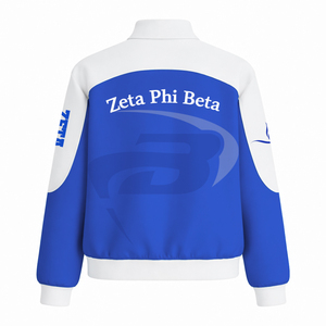 Chaqueta de sarga de algodón estilo carreras Zeta Phi Beta ZPB, ropa griega de hermandad, chaqueta de carreras con cuello alto y bloques de color. - Product Image 3